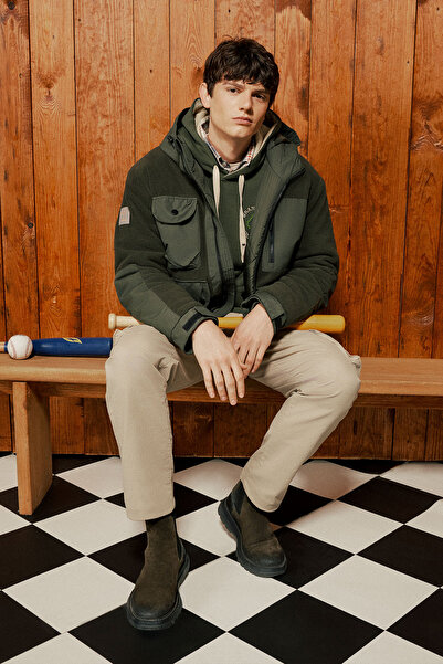 WRANGLER All Terrain Gear Relaxed Fit Geniş Kesim Kapüşonlu Erkek Haki Polar Detaylı Ceket Mont