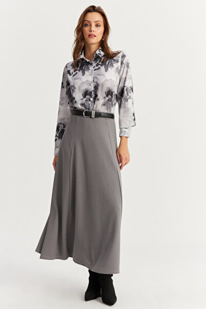 Cool & Modest Šedá modelová dámská zvonová sukně Mlon3005