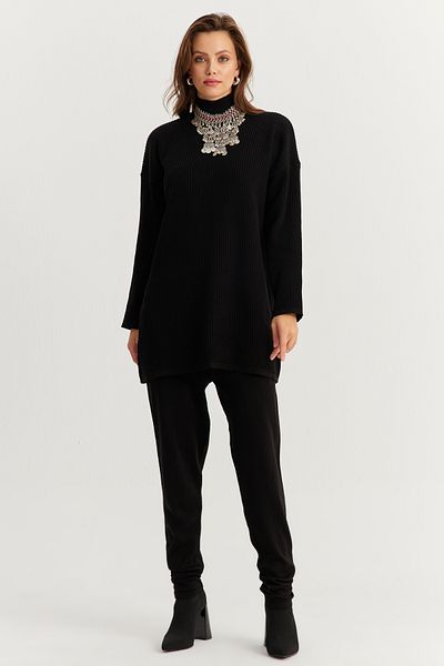 Cool & Modest Black Knitwear Women's Set - Mnuv9 Lower and Upper Set