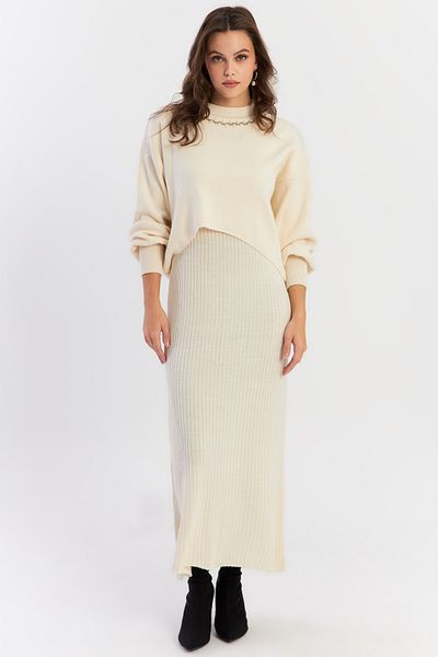 Cool & Modest Ecru női kötöttáru szett - Pearl részletekkel, NUV37