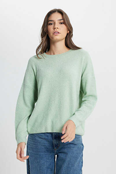 WRANGLER Regular Fit Regular Cut Crew Neck Women's Mint Green Cozy Utility Knitwear Sweater