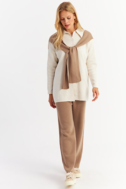 Cool & Modest Camel Colored Women's Knitwear Cardigan and Bottom Set - Mnuv20