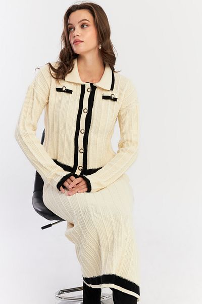 Cool & Modest Ecru Women's Knitwear Set - Lower and Upper Set Nuv34