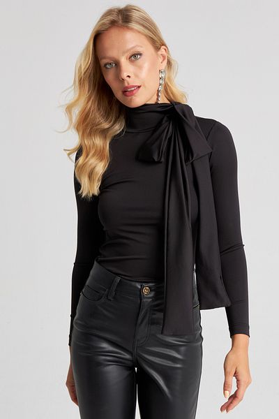 Cool & Modest Schwarze Damenbluse mit Schleifendetail – MEY2670