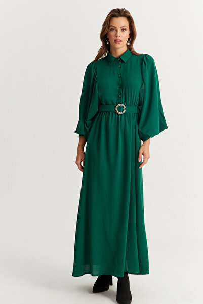Cool & Modest Πράσινο Maxi Γυναικείο Φόρεμα με Ζώνη - MASF15