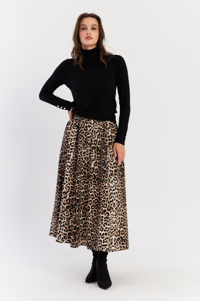 Cool & Modest Дамска пола тип камбана в камилско-черен леопард - Ela3951