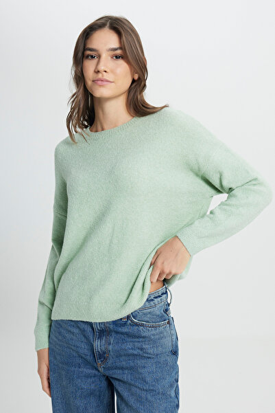 WRANGLER Regular Fit Regular Cut Crew Neck Women's Mint Green Cozy Utility Knitwear Sweater