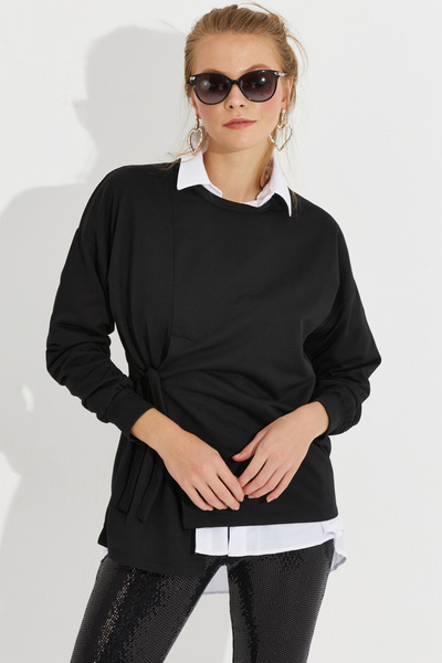 Cool & Modest Μαύρο Γυναικείο Φούτερ - Δεμένο, MYİ2493