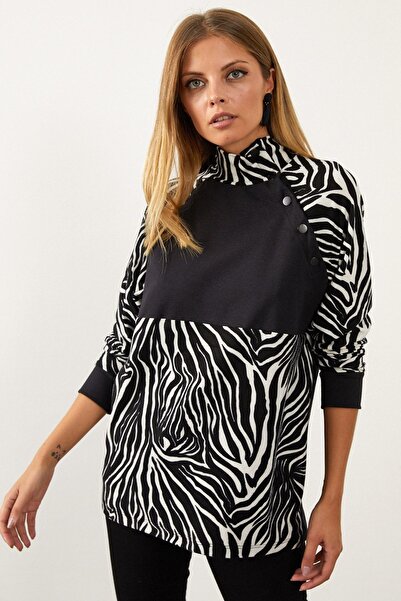 Cool & Modest MEY1084 Modell Schwarz-Weiß-Block-Sweatshirt