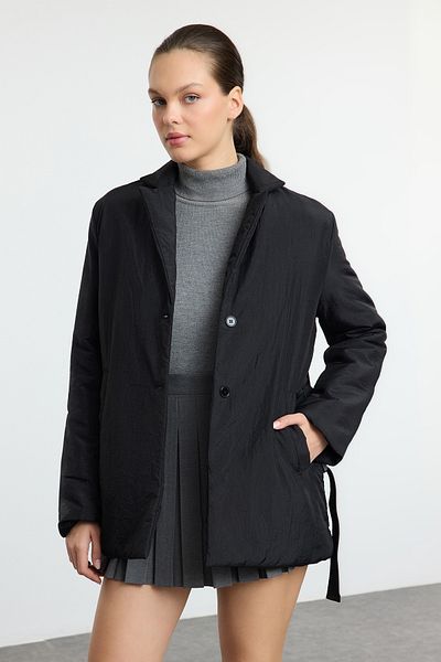 Trendyol Collection Black Thin Quilted Puffer Jacket with Belt - Regular Fit Twoaw25Mo00236