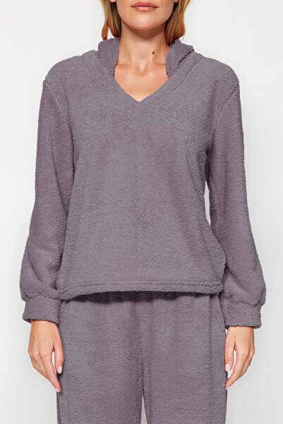 Trendyol Collection Geräuchertes Wellsoft Winter-Strickpyjama-Set mit Kapuze und Ohren, THMAW24PT00030