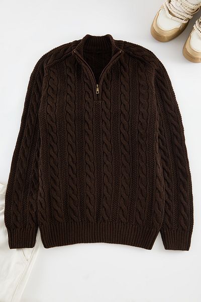 Trendyol Collection Brauner Unisex-Strickpullover - Halber Rollkragen mit Zopfdetail TMNAW21KZ0737