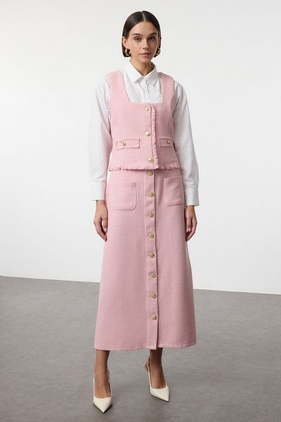 Trendyol Modest Pink Tweed Vest and Skirt Set - Tctss24Us00013