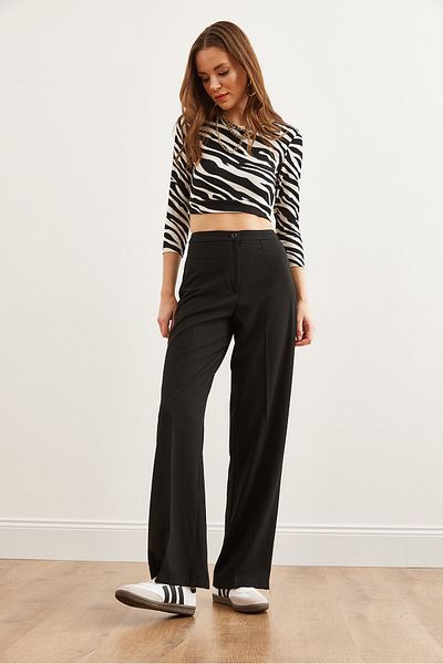 Olalook Schwarze Palazzo-Hose aus Polyviskon – Einzelknopf, PNT- 19000296