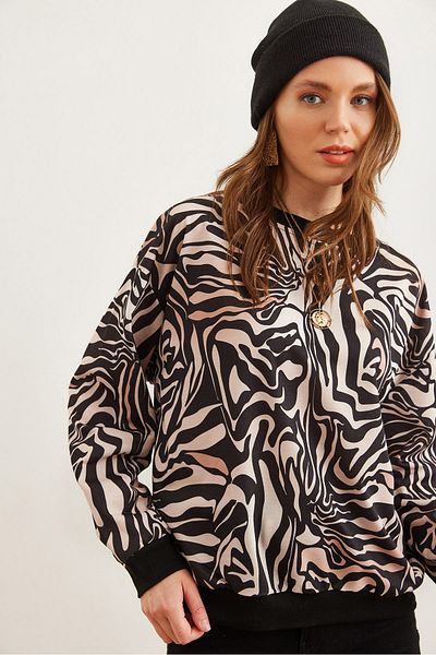 Olalook Μπεζ φούτερ με σχέδιο Zebra - Απαλό και χαλαρό, SWT- 19000457