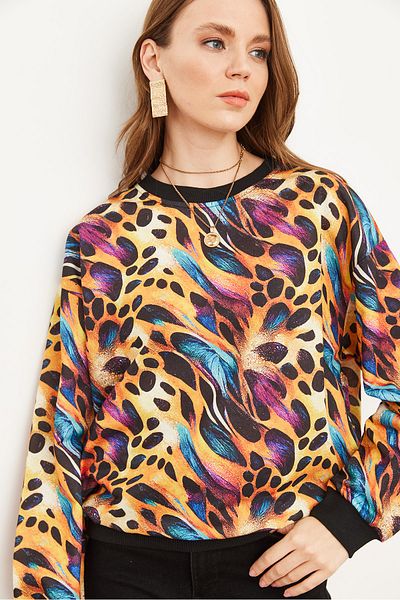 Olalook Měkká dámská mikina s barevným leopardím vzorem - Swt- 19000457