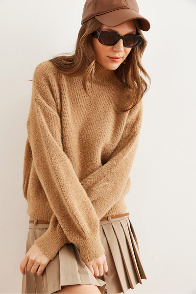 Olalook Pulover de damă, cu guler în picioare, cu textura moale, cu barbă, KZK- 19000859