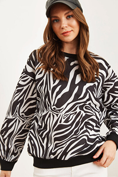 Olalook Dámská mikina se vzorem Zebra – měkká a volná, Swt- 19000457