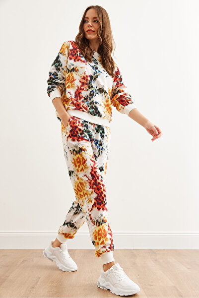 Olalook Kadın Beyaz Leopar Basic Eşofman Takımı ETKM-0000069