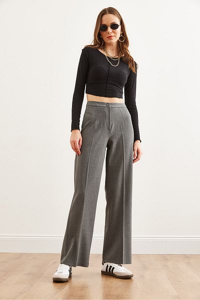 Olalook Damen-Palazzo-Hose aus geräuchertem Polyviscon mit einem Knopf PNT- 19000296