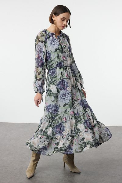 Trendyol Collection Barevný květinový potisk – Maxi šaty s rozepínáním v pase s podšívkou, Twoaw25El00497