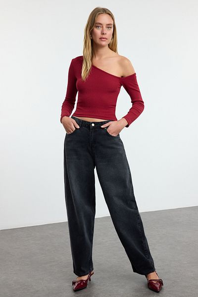 Trendyol Collection Bluză tricotată bordeaux cu decolteu asimetric - TWOAW23BZ00088