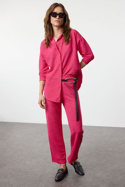 Trendyol Collection Fuchsia Knitted Shirt and Trousers Set - Relaxed Fit TWOAW25AU00114