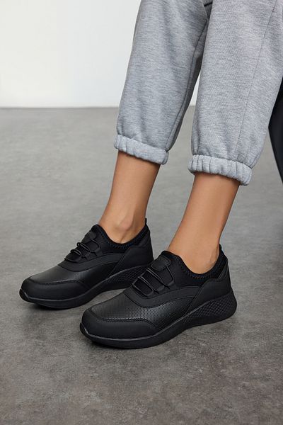 TRENDYOL SHOES Black Rubber Laced Sports Walking Shoes