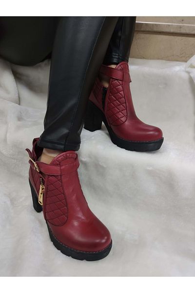 ÇİĞDEM KUNDURA Çiğdem Genuine Leather Claret Red Ankle Boots (B5A)