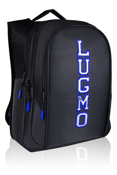 LUGMO Junior High School High School Bag - Three Compartments, Lined and Pad, Embroidered Blue