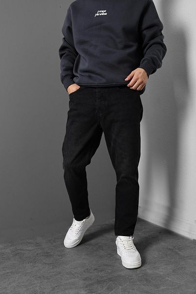 Slatra Ανδρικό τζιν Boyfriend Fit από βαμβακερό εφέ μαύρης πέτρας
