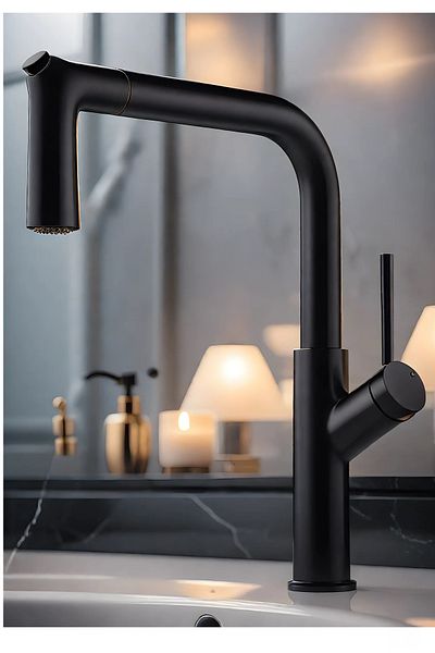 banyonatural First Quality Stainless Brass Spiral Black 2 Functions Sink Faucet