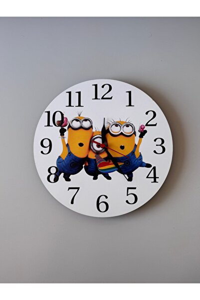 UViolets Dekoratif Ahşap Baskılı Minyonlar Minions Çocuk Odası Duvar Saati 30*30