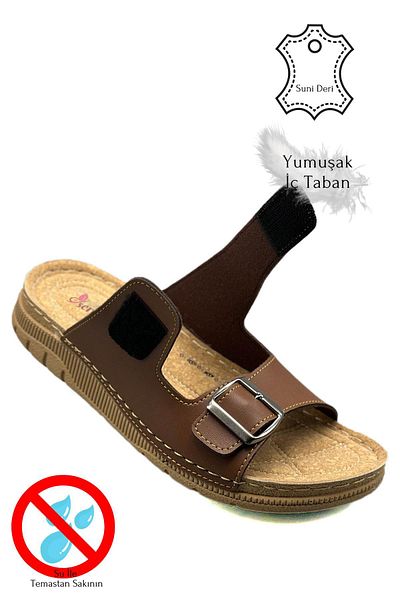 sermoda Ανδρικές παντόφλες με διπλή ταινία με Velcro και πόρπη ελαφριά σόλα από συνθετικό δέρμα 521/5 Tan