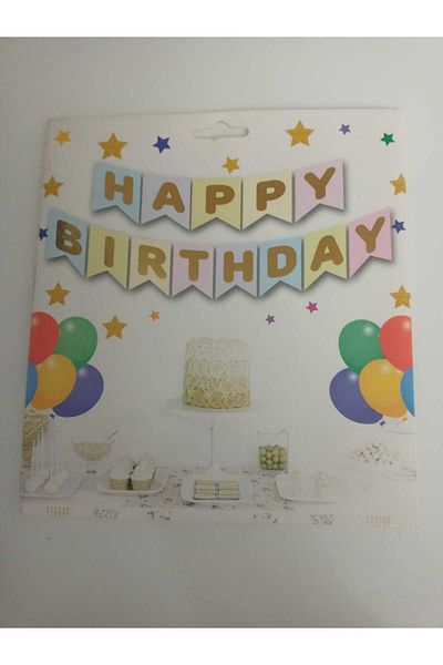 asöy Χρυσό πολύχρωμο μακαρόν Happy Birthday Banner