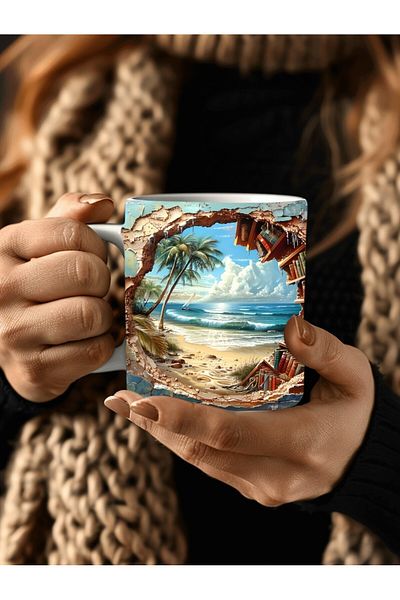 Evion Bookshelf Library Printed 3D Design Ceramic Mug - Gift Mug Cup