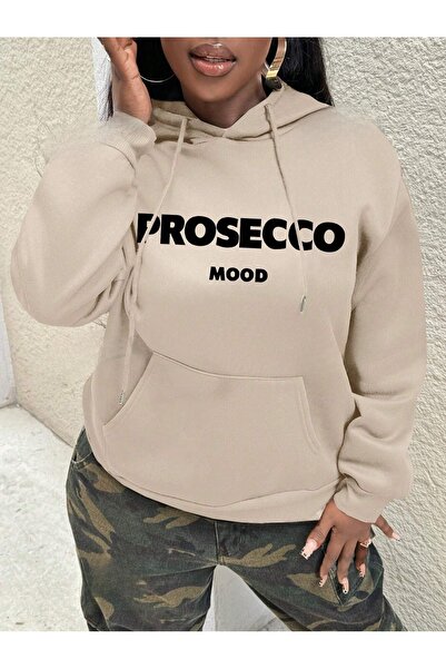 over head oh Μπεζ Prosecco Printed Oversize Γυναικεία κουκούλα - 3 κλωστές