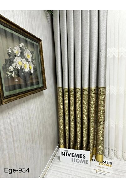 NİVEMESHOME Nivemeshome Ege Grey - Aur Fır1240 V-934 1/3 Draga de fundal plis...
