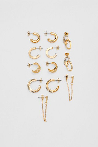Stradivarius Set of 6 pairs of hoop earrings with rhinestones