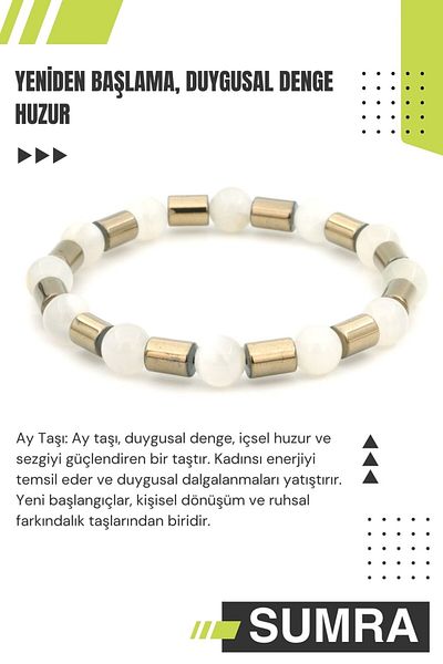 SUMRA Moon Stone and Hematite Natural Stone Bracelet Sm-B-0185