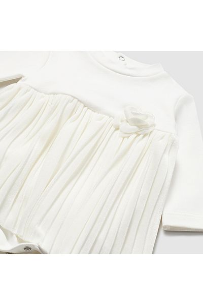 MAYORAL Ecru Baby Girl Pleated Velvet Dress - L25K2896