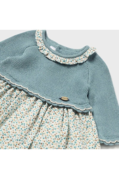 MAYORAL Kız Bebek Üst Triko Uzun Kollu Çiçekli Elbise Mint L25K2886