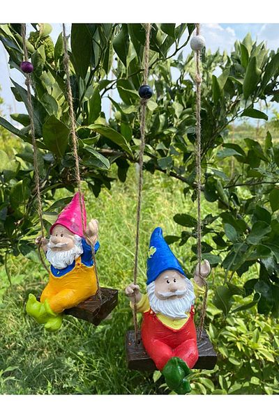 BUNGALERİ Decorative Swinging Dwarf Garden Balcony Ornament (9 X 13 cm) Double Set