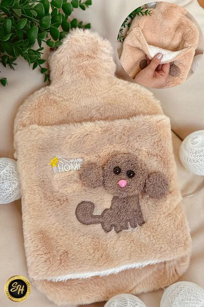 Snow Homs Cream- Hot Water Bag with Plush Case and Dog Emoji 2 Liters