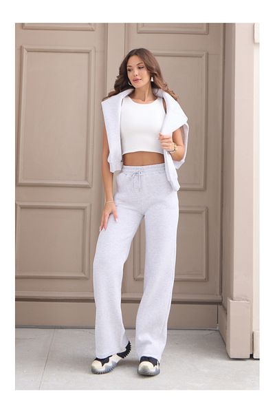 Elif Özbey Butik Γκρι παντελόνι Palazzo με τρεις κλωστές