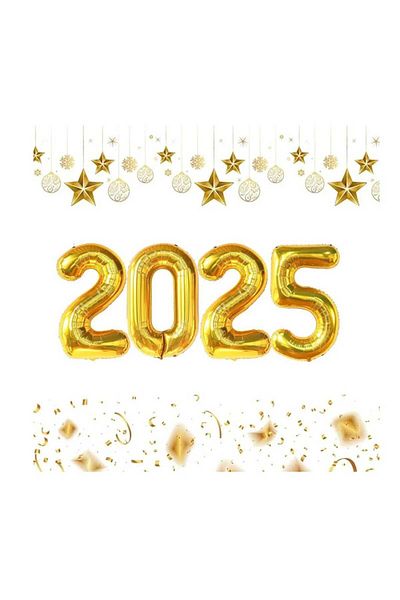 asöy New Year 2025 Gold Color Number Foil Balloon Small Size 36 cm