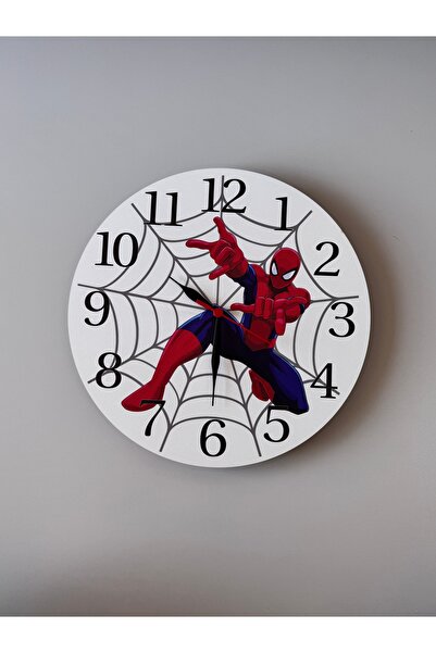 UViolets Dekoratif Ahşap Baskılı Spiderman Örümcek Adam Çocuk Odası Duvar Saa...
