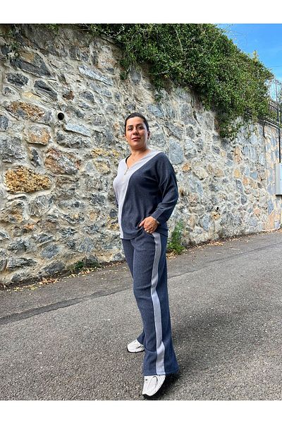 MJORA مجموعة علوية وسفلية ملفوفة ذات ياقة ملونة