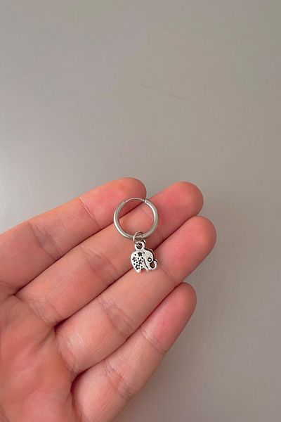 Jaida Moda Unisex Silver Mini Elephant Figured Steel Hoop Earrings