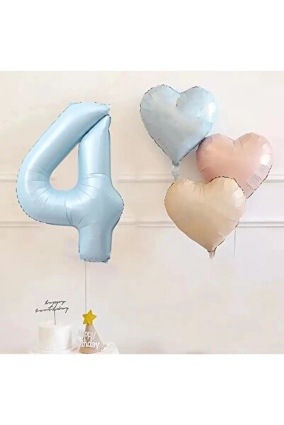 Bkmc Balon din folie cu cifre albastre de 4 ani, retro, albastru, roz, satin,...